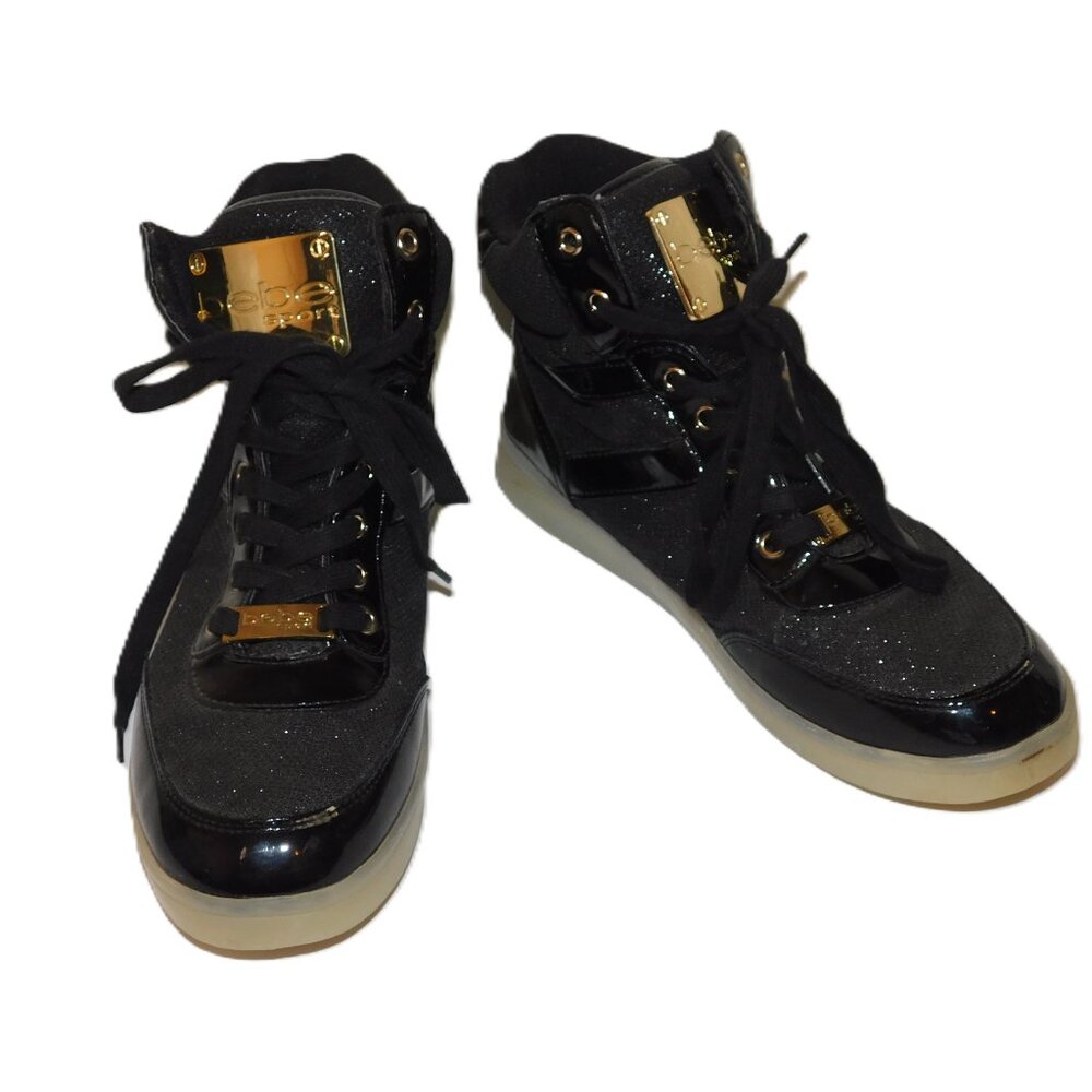 Bebe Sport Krysten Black Metallic Light Up High Top Sneakers Size 8.5